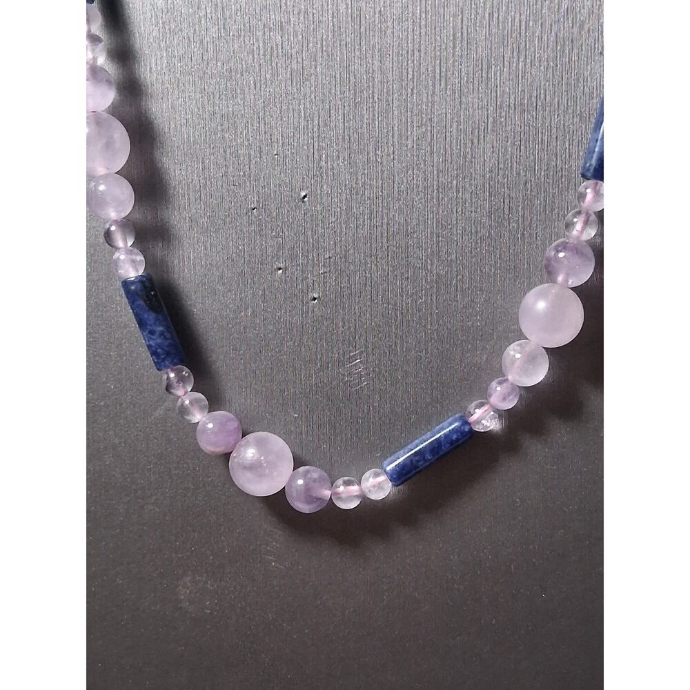 Lapis Lazuli & Rose Quartz Beaded Necklace.925 Sterling Silver Clasp